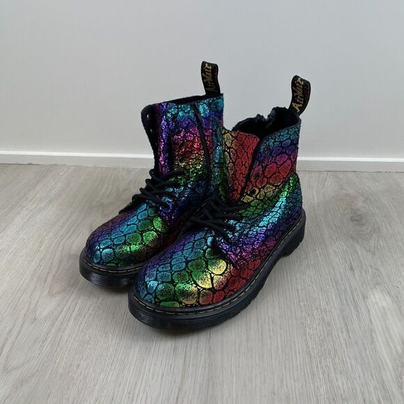 Dr. Martens Shoes - Dr. Martens 1460 Pascal Boot Womens 5 Rainbow Crocodile Metallic